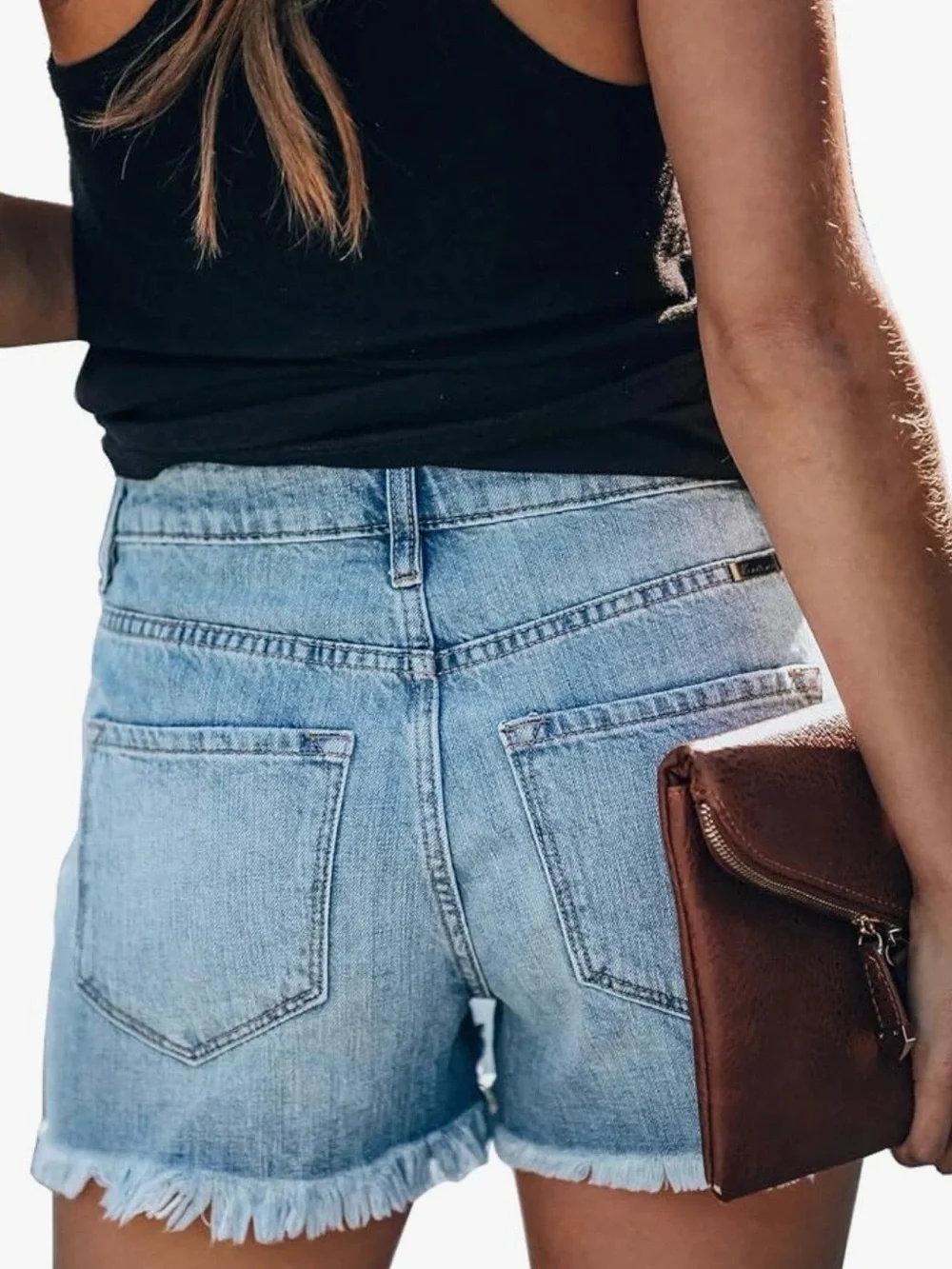 High Rise Ripped Frayed Stretchy Jean Shorts - Picture 7 of 8